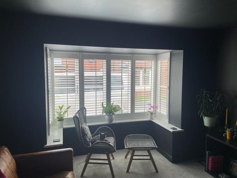 We love the outcome of this fantastic shutter install recently completed. Our UK manufactured composite shutters, White, 76mm Louvre with hidden tilt and complete with a 10 year warranty.: Swipe To View More Images