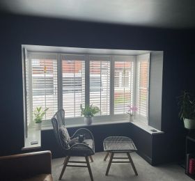 We love the outcome of this fantastic shutter install recently completed. Our UK manufactured composite shutters, White, 76mm Louvre with hidden tilt and complete with a 10 year warranty.: Click Here To View Larger Image